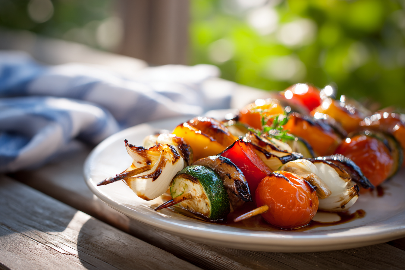 Char-Grilled Veggie Skewers With Balsamic Glaze