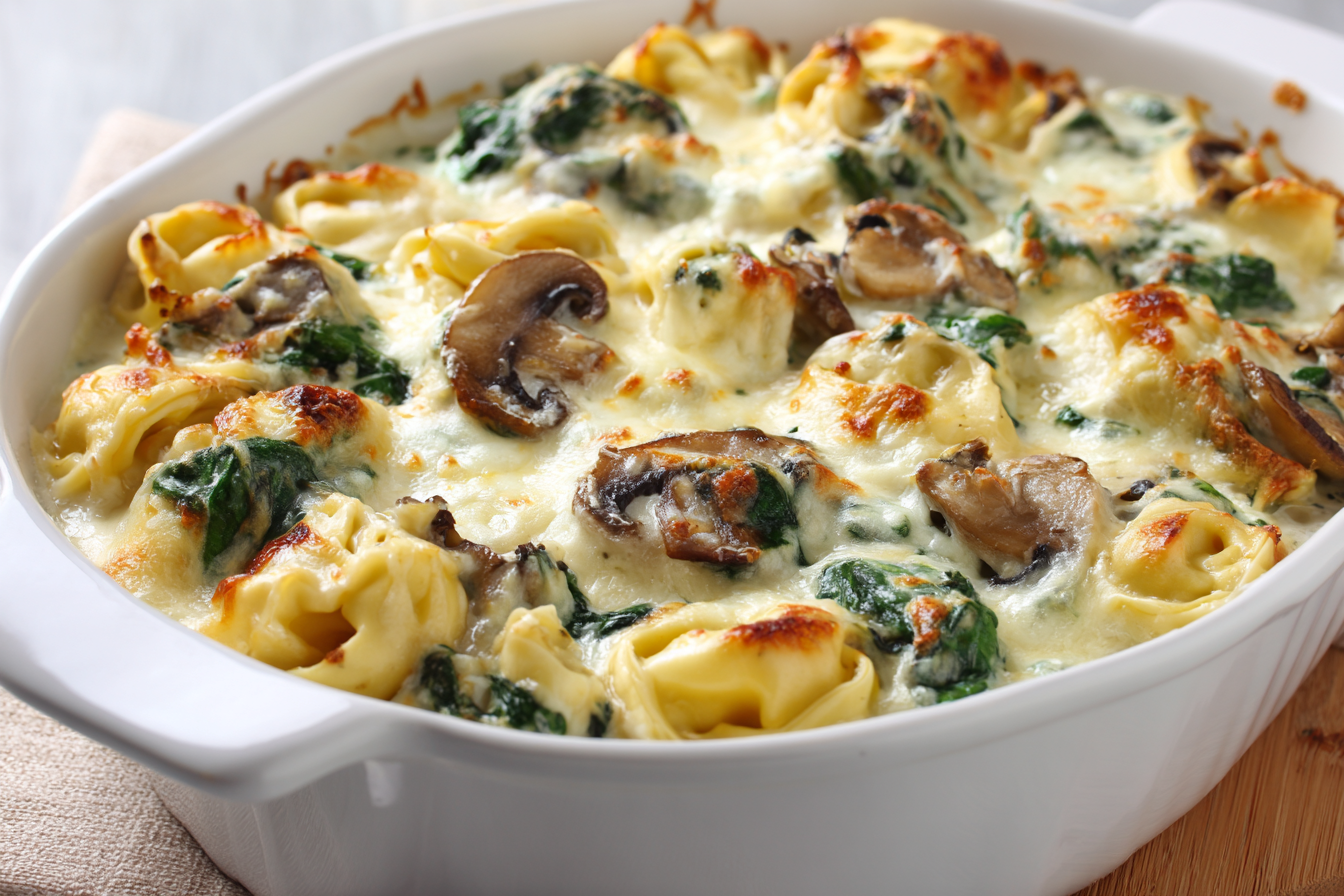 Creamy Alfredo Tortellini Bake with Spinach