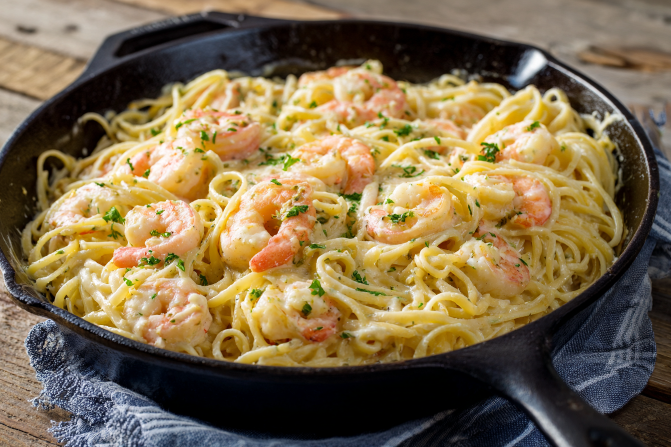 Creamy Garlic Shrimp Pasta in One Skillet