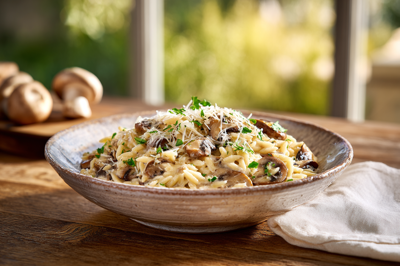 Creamy Mushroom Orzo with Parmesan