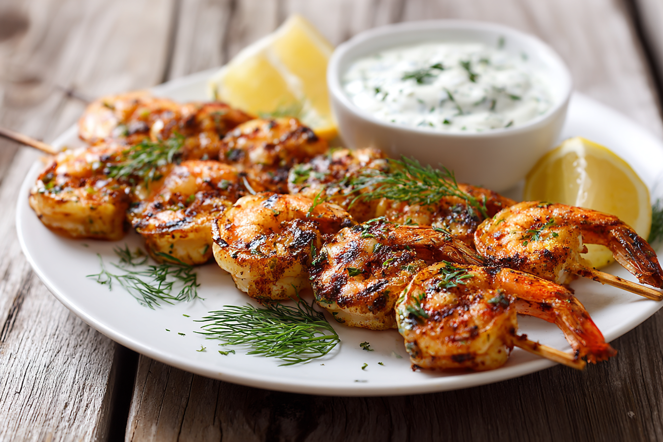 Grilled Lemon Pepper Shrimp with Fresh Dill