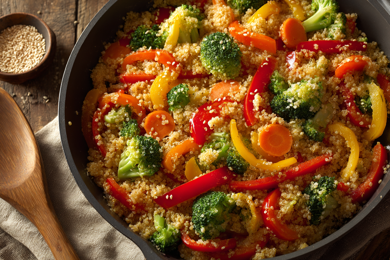 Quinoa Veggie Stir-Fry With Ginger Sesame Sauce