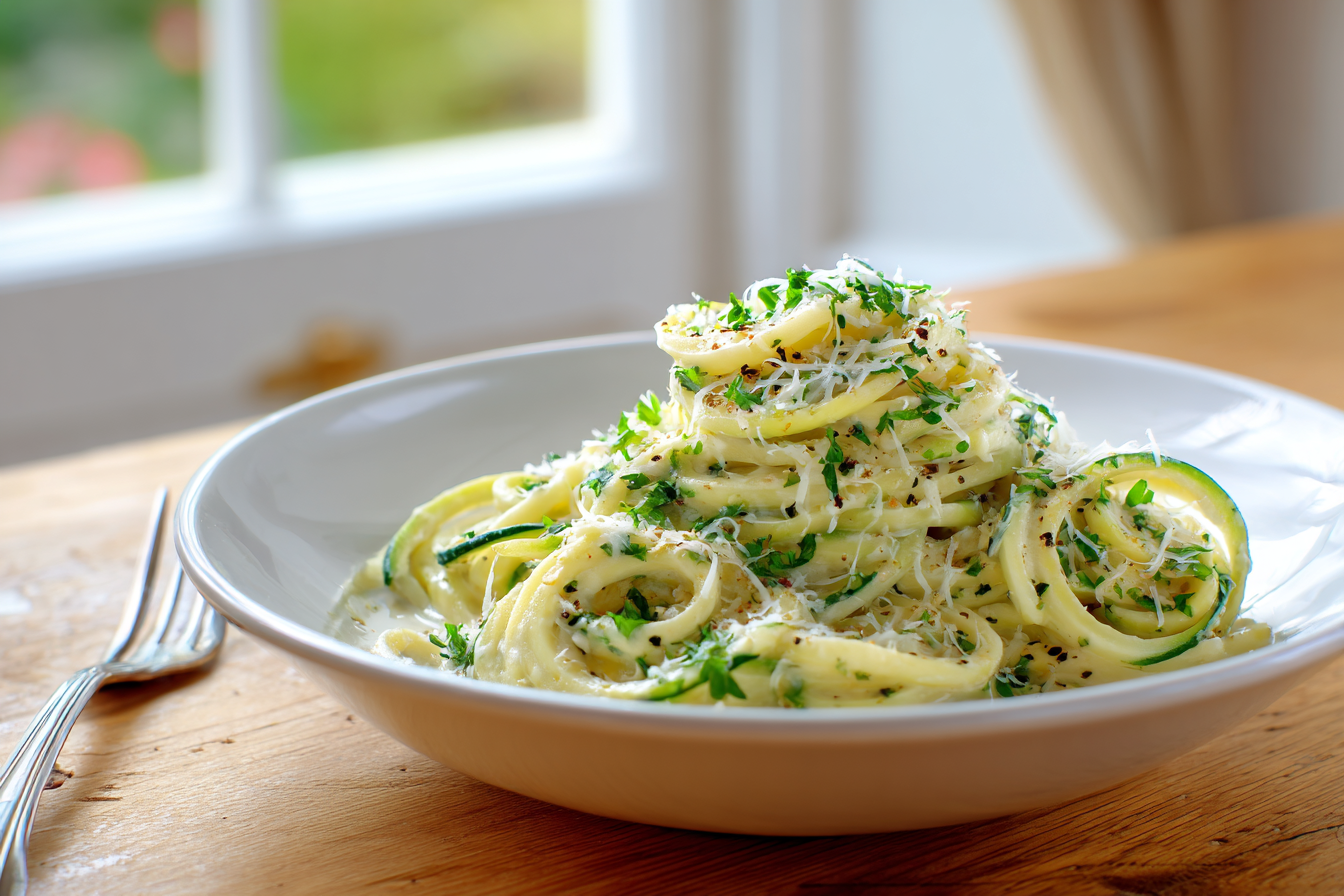 Zucchini Noodles with Creamy Garlic Sauce